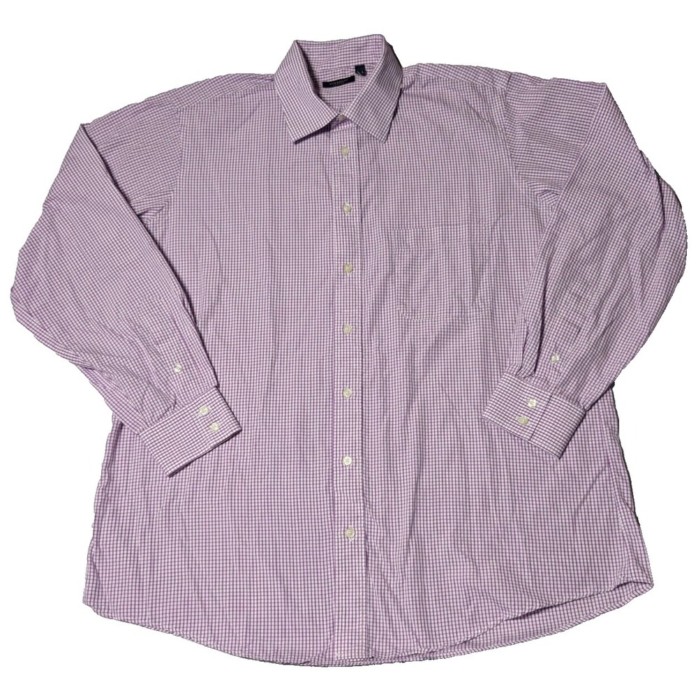 BURBERRY LONDON Men 16.5 Large Purple Gingham Check Dress Shirt Made In‎ USA